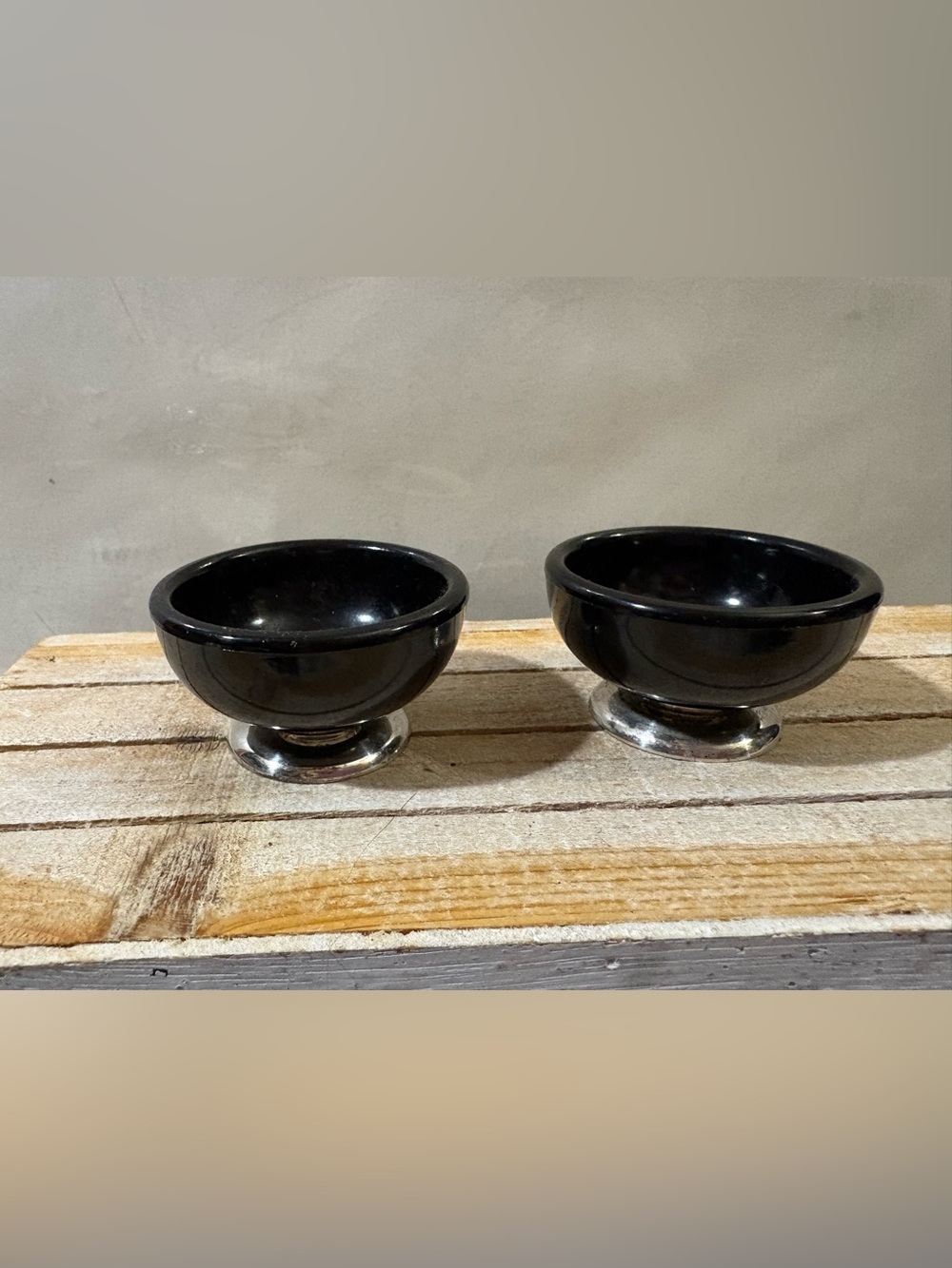 A RARE Birks Sterling Matching Salt Tub Set with Melamine Sterling Silver Bases